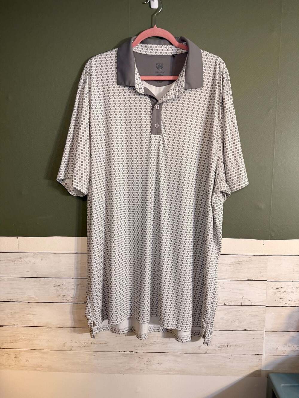 Graham Luxe Men's 2XL Performance Golf Polo Shirt Grey White Pattern‎ XXL